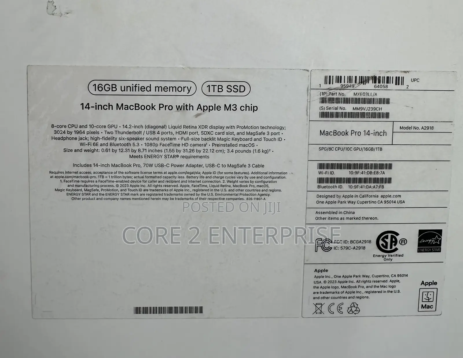 New Laptop Apple MacBook Pro 2023 M3 14-Inch 16GB Apple M3 SSD 1T