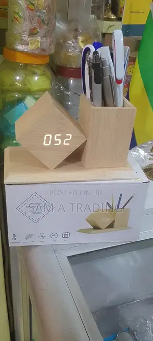 Wooden Clock and Pen Holder
