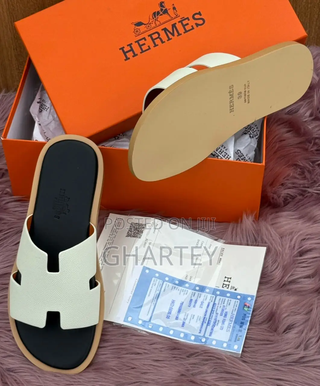 White Hermes Casual Men Leather Slippers