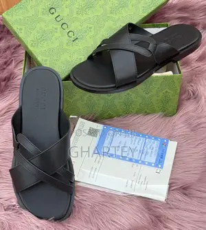 Photo - Gucci Leather Cross Strap Slippers for Men