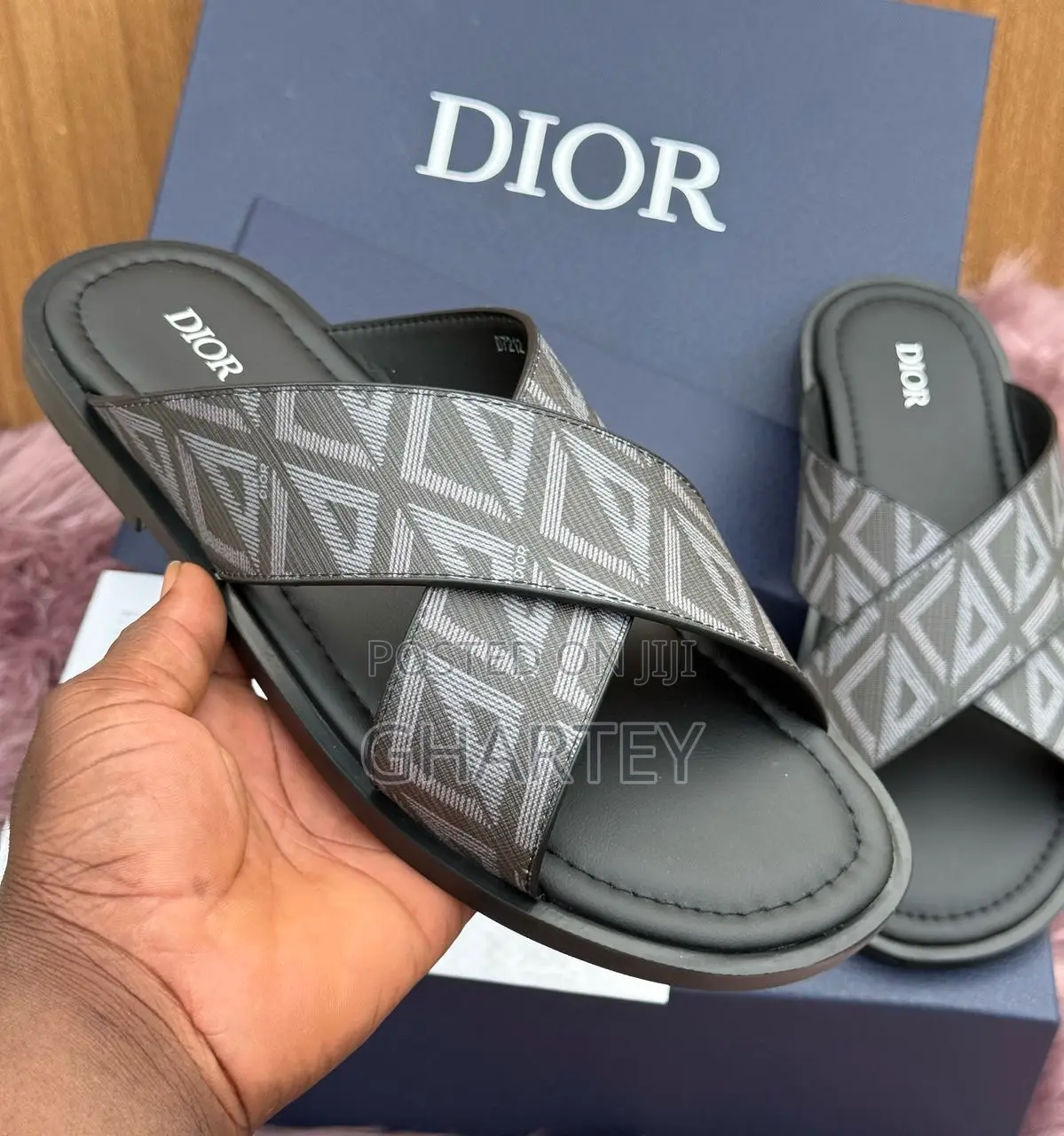 Dior Cross Canvas Strap Men’S Slippers