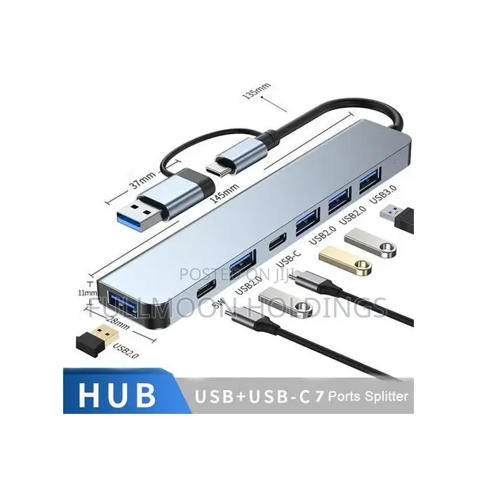 7in1 Multi Ports Usb Type C Hub Splitter Adapter Expansion