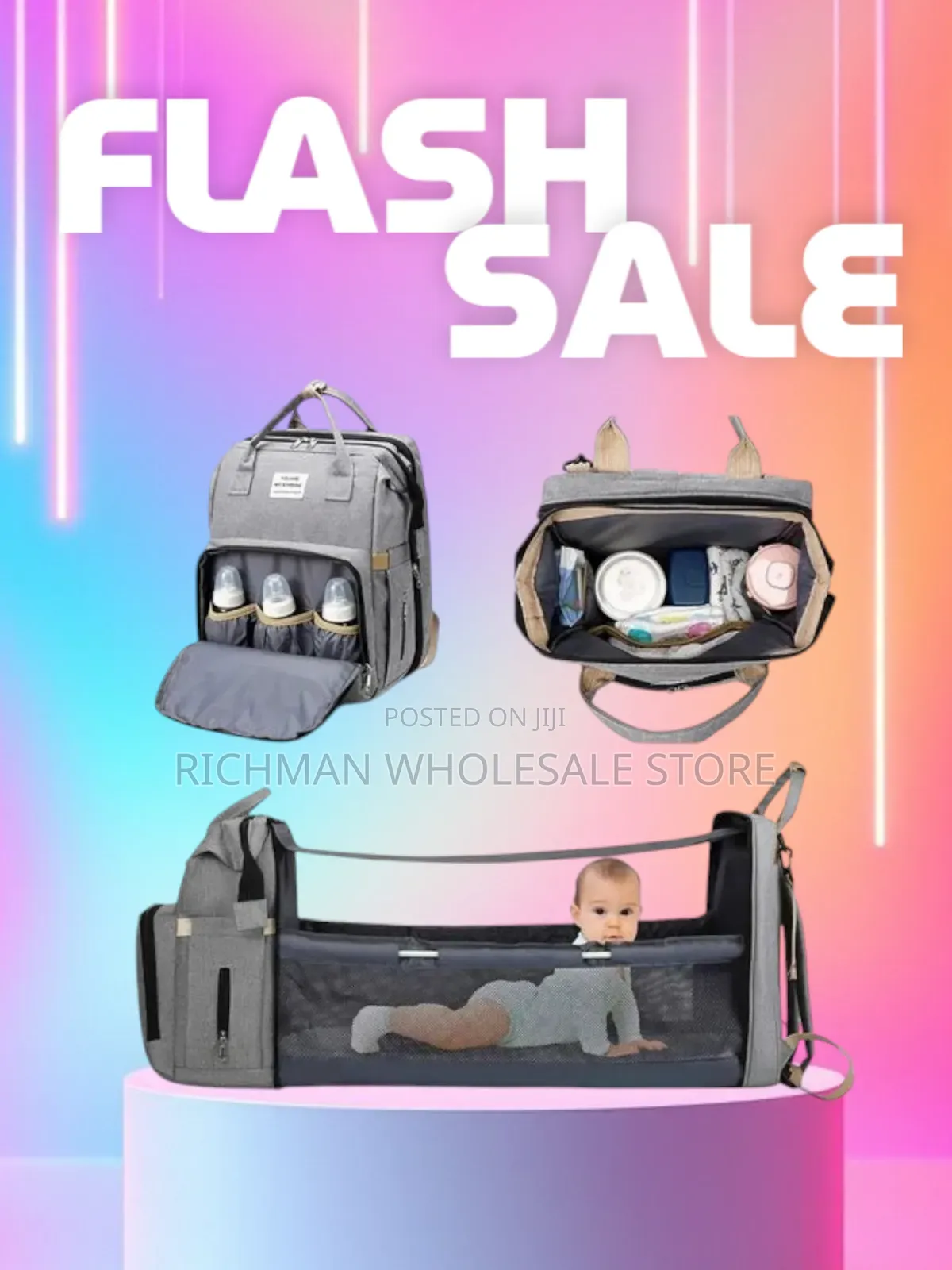 Portable Folding Crib Large Capacity Baby Backpack - Grey