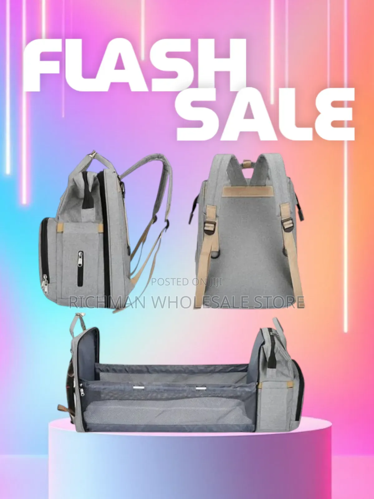 Portable Folding Crib Large Capacity Baby Backpack - Grey