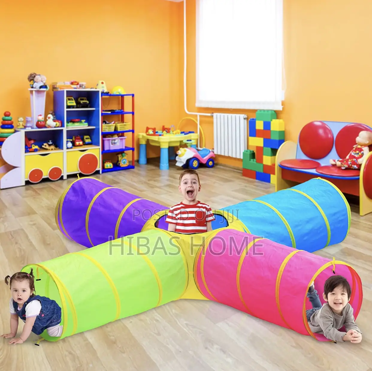 Gross Motor Skills 4 Way Kids Tent Crawl Through Play Tunnel
