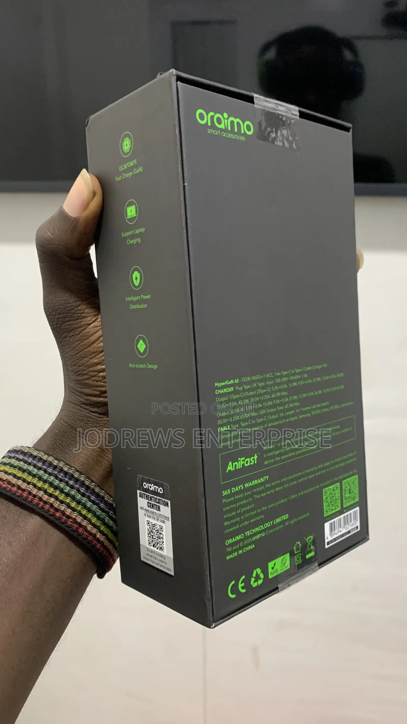 Oraimo Hypergan 65 65w Gan Wall Charger Kit + 100w Cc Cable
