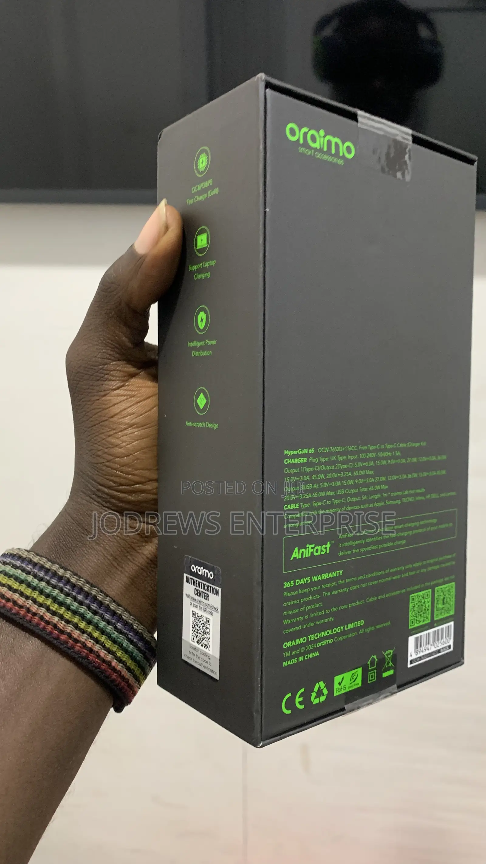 Oraimo Hypergan 65 65w Gan Wall Charger Kit + 100w Cc Cable
