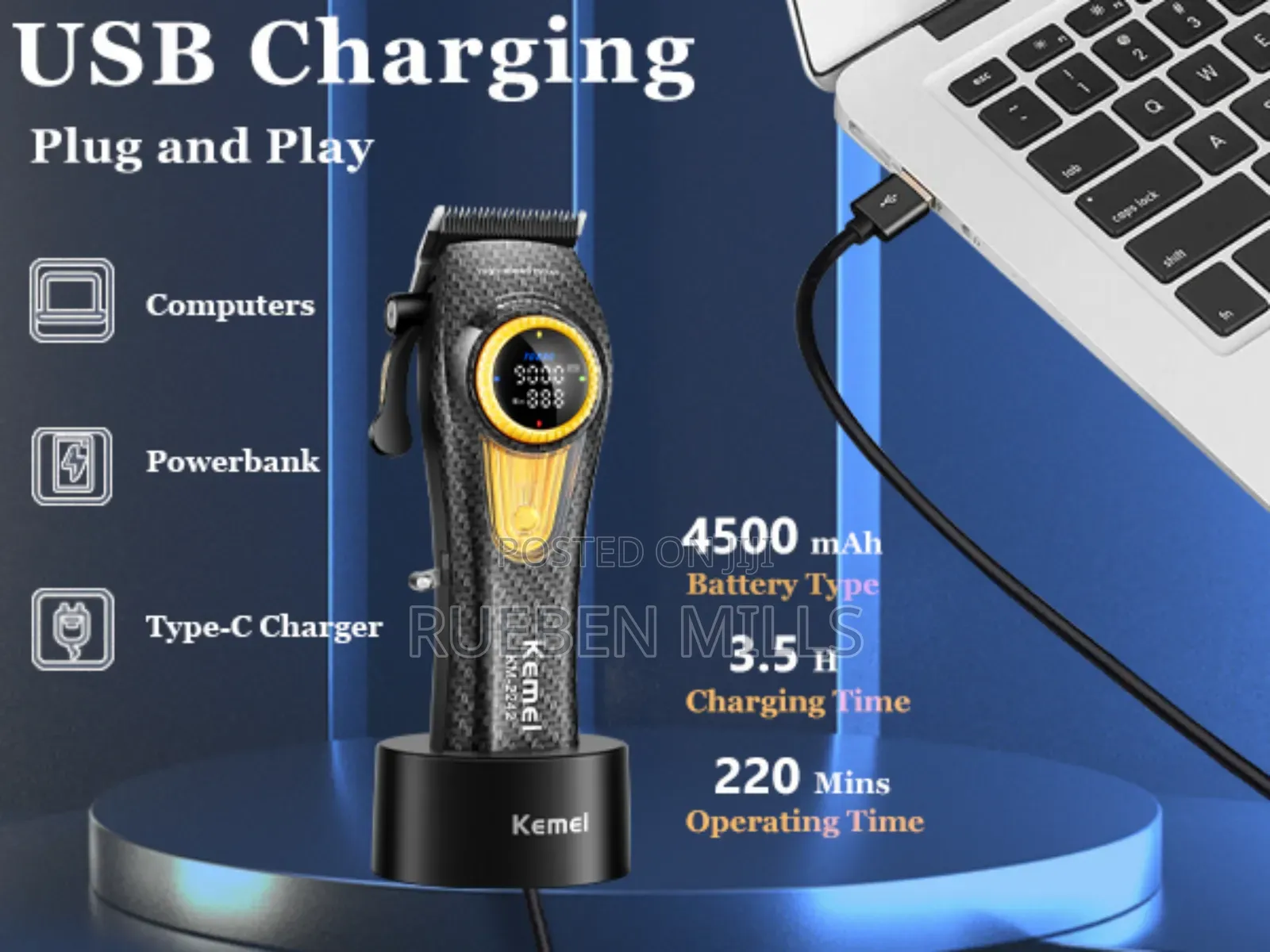 Jual Kemei Km 2242 Clipper 4500mah 9000rpm Barbering Machine