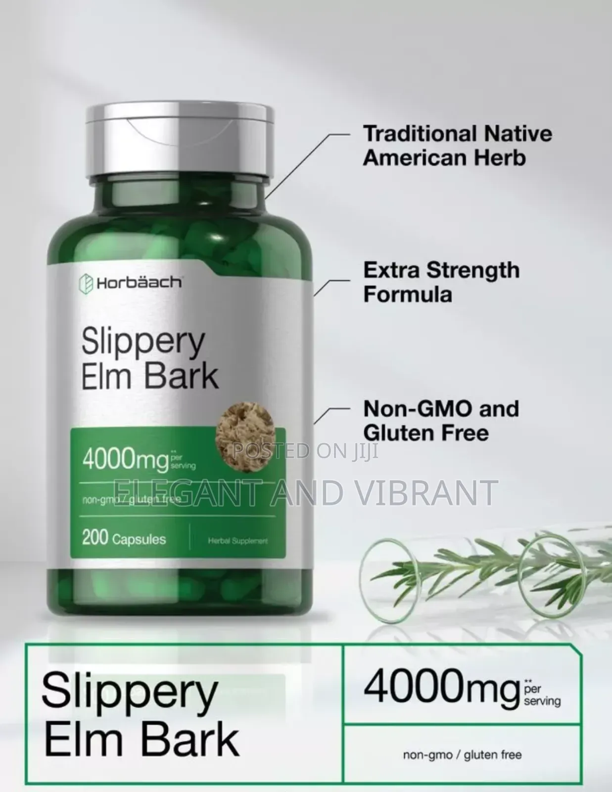 Slippery Elm Bark Capsules | 4000mg | 200 Count | Non-gmo |