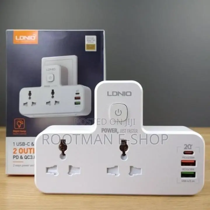 Ldnio Power Strip With 2 Sockets 2-Port Qc3.0 Usb Charger