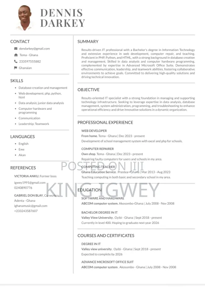 Computing IT CV