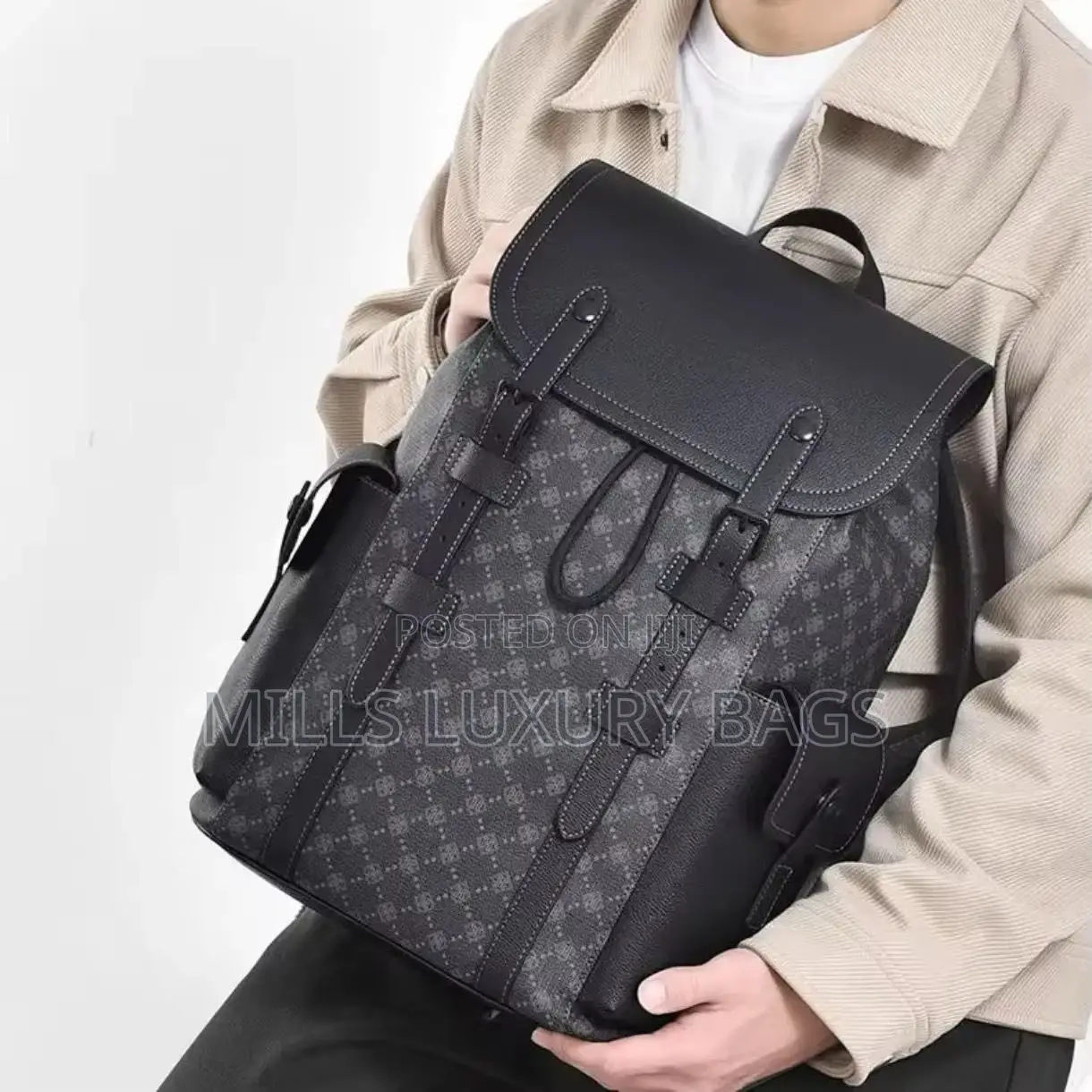 Luxury-Inspired Leather Backpack- Black