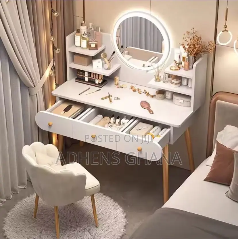 Modern Storage Dressing Table and Light Luxury Makeup Chair.