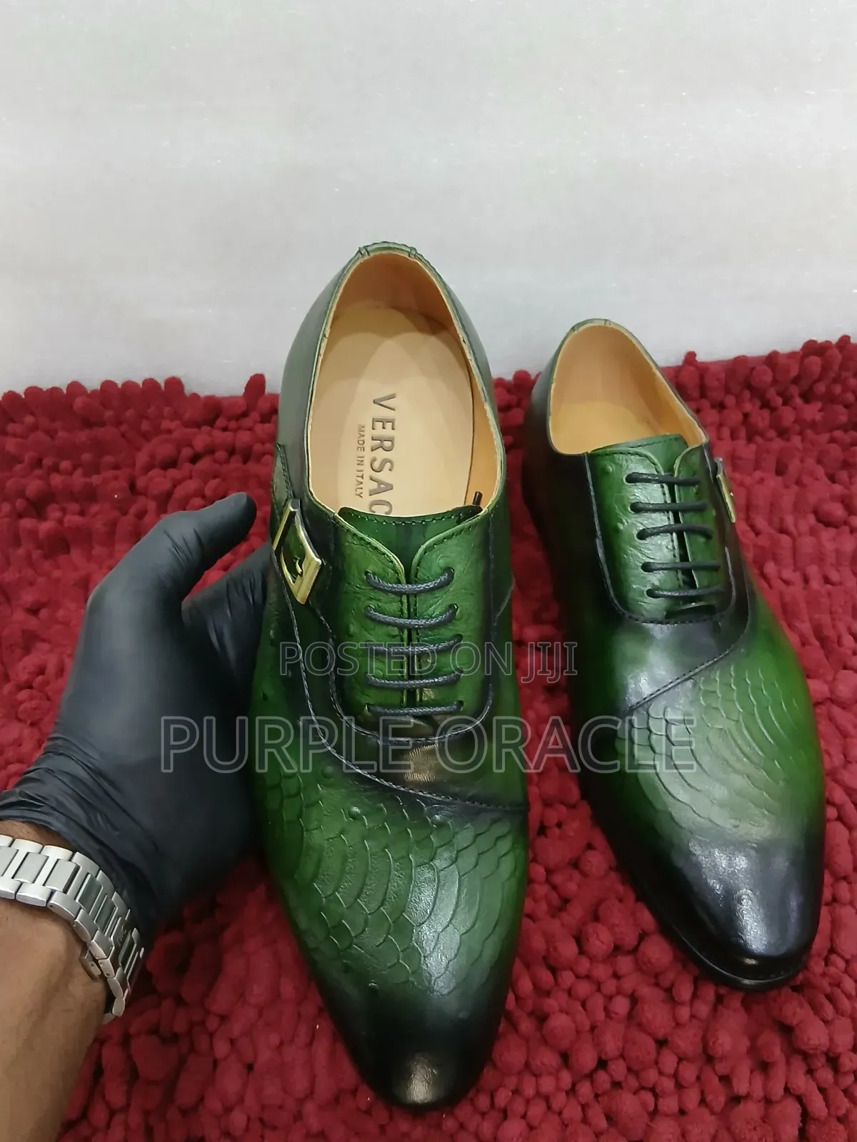 Sleek Green Versace Leather Lace-Up Formal Shoes