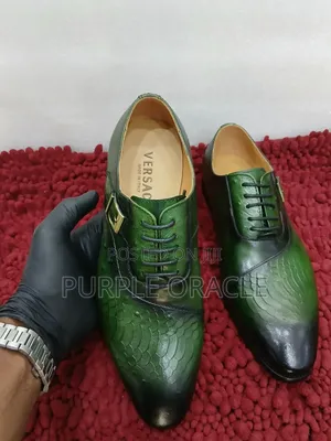 Sleek Green Versace Leather Lace-Up Formal Shoes