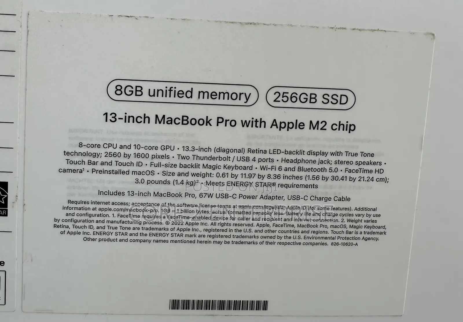 New Laptop Apple MacBook Pro 2022 M2 8GB Apple M2 SSD 256GB