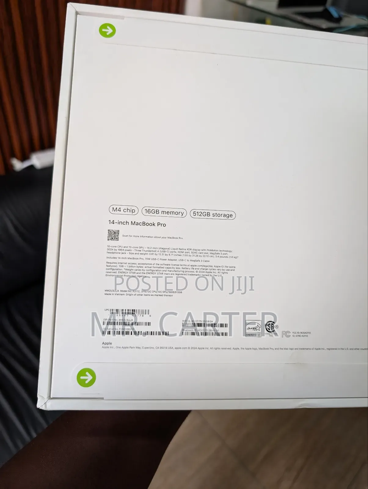 New Laptop Apple MacBook Pro 2024 M4 14-Inch 16GB Apple M4 SSD 512GB