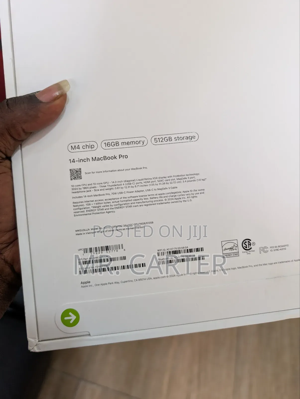 New Laptop Apple MacBook Pro 2024 M4 14-Inch 16GB Apple M4 SSD 512GB