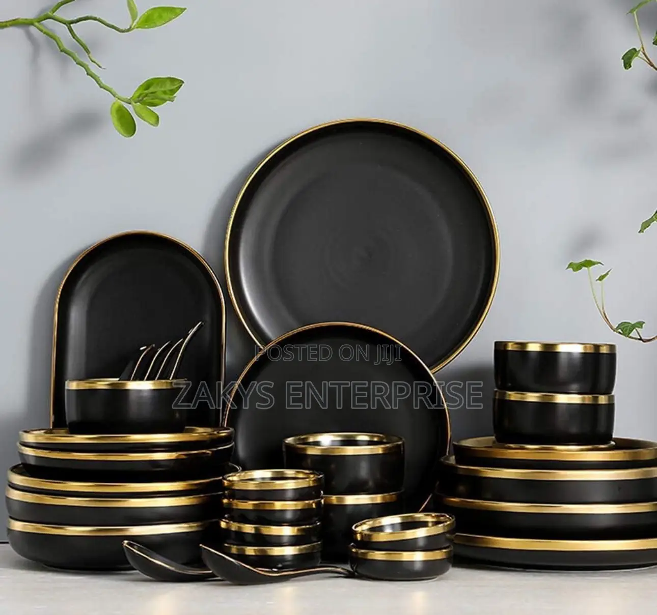 Nordic Style Black Dinnerware Set 24pcs