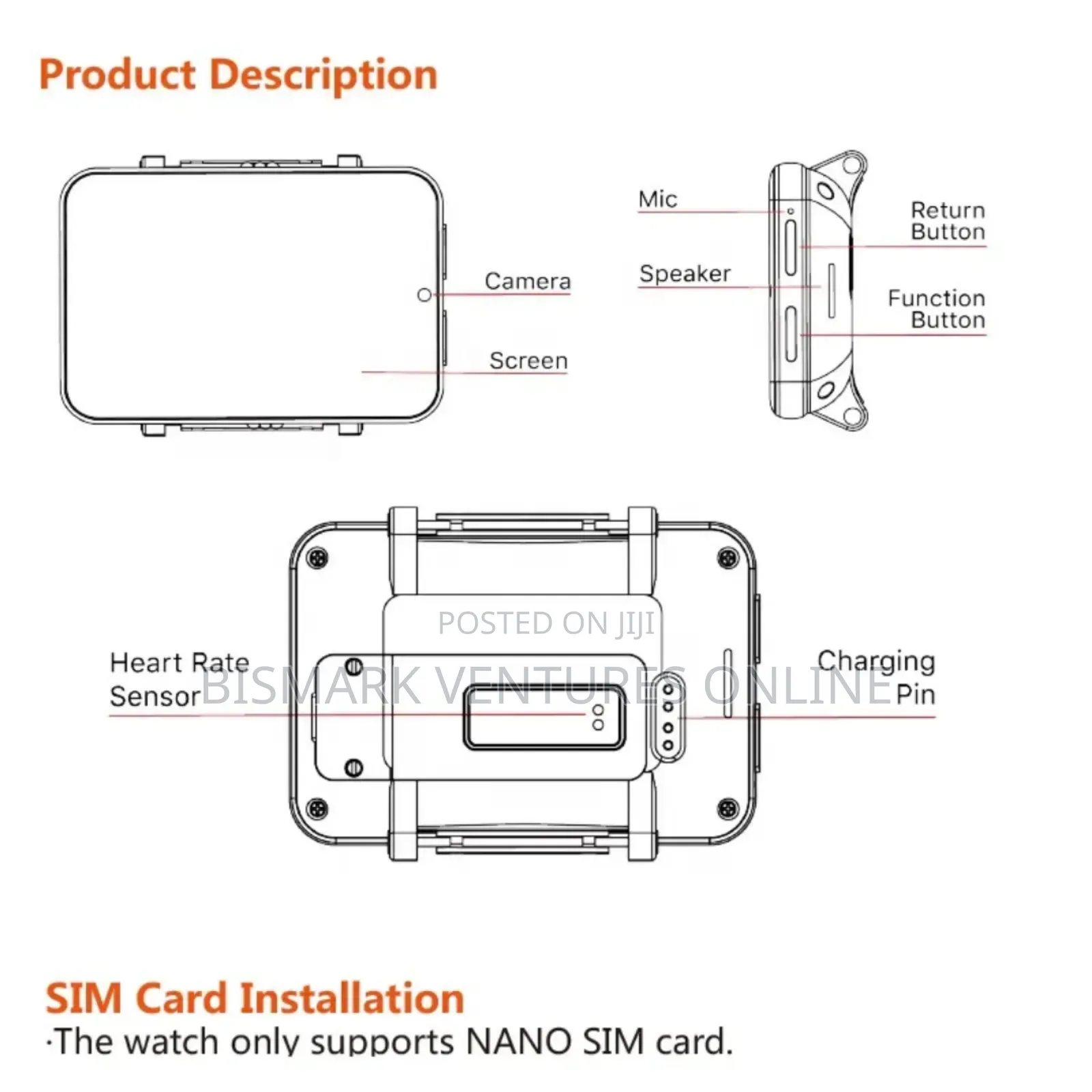 Dm100 4g Sim Card Watch 5mp Camera Ip67 Waterproof