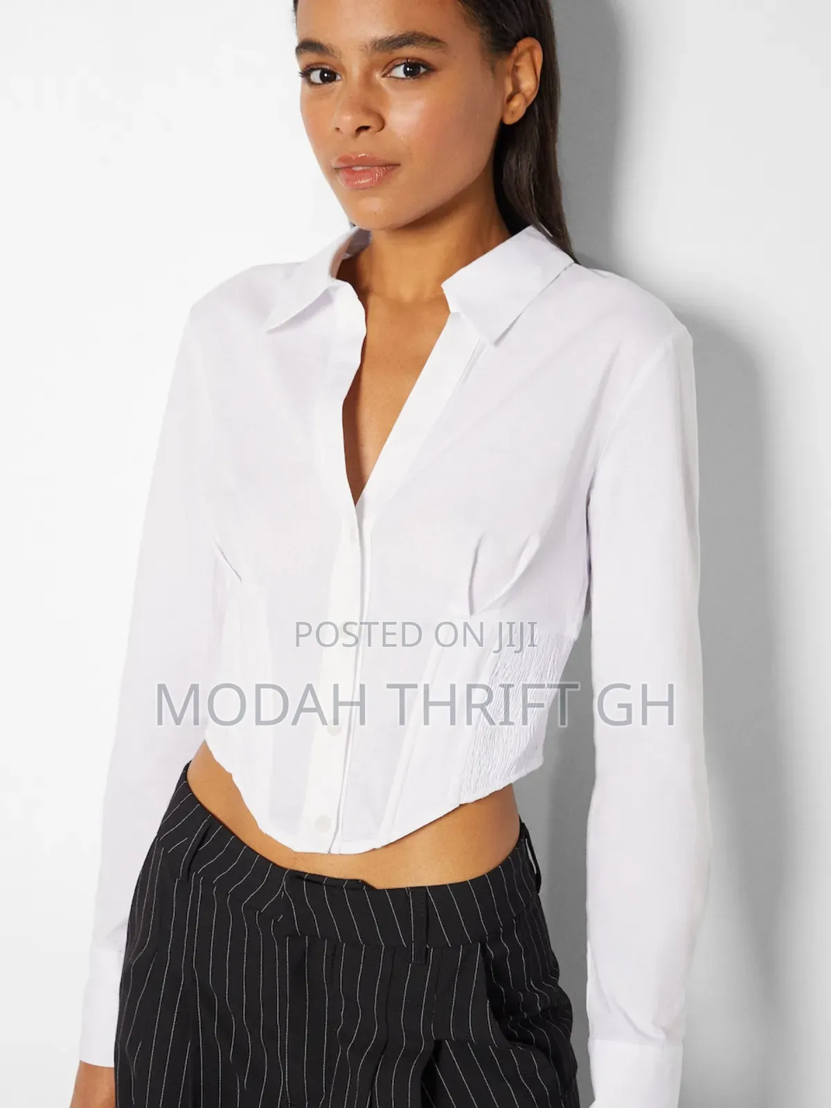 White Long Sleeves Corset Shirt