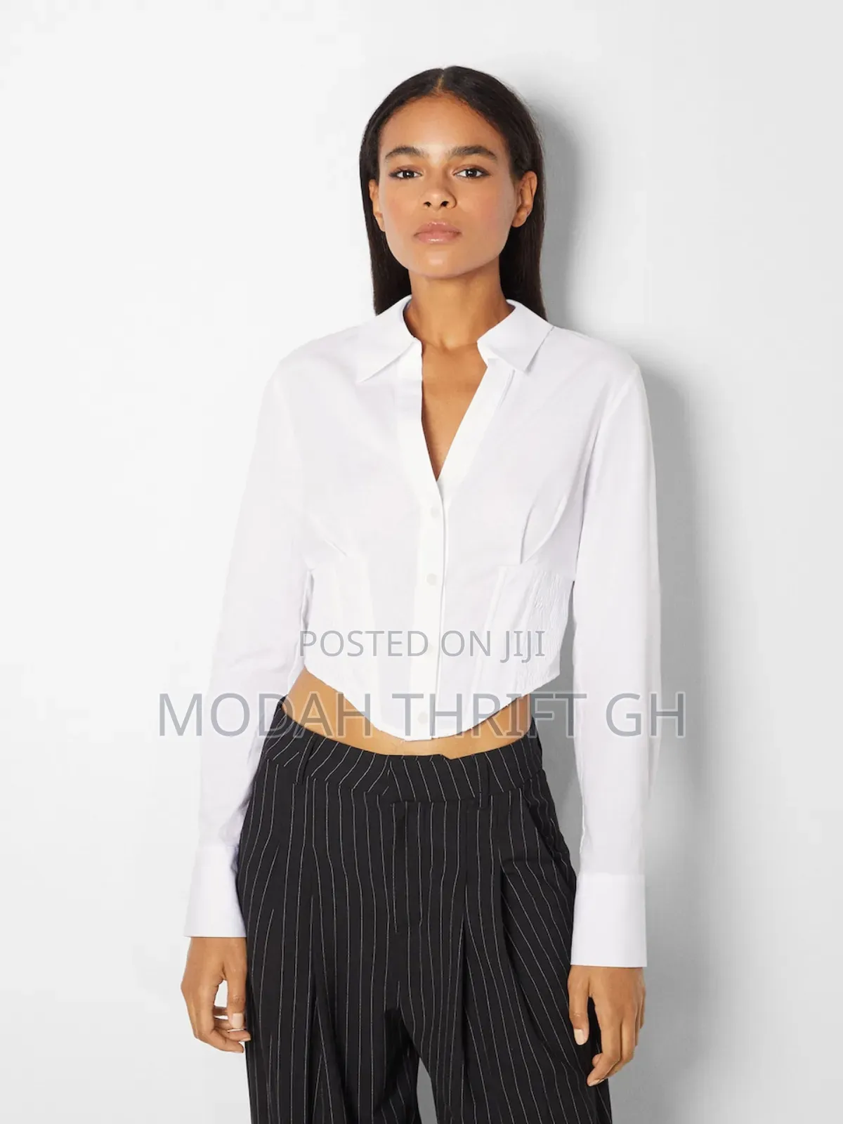 White Long Sleeves Corset Shirt