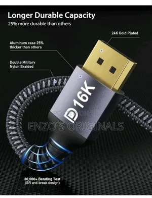 Display Port 2.1 Cable 6ft 16kay
