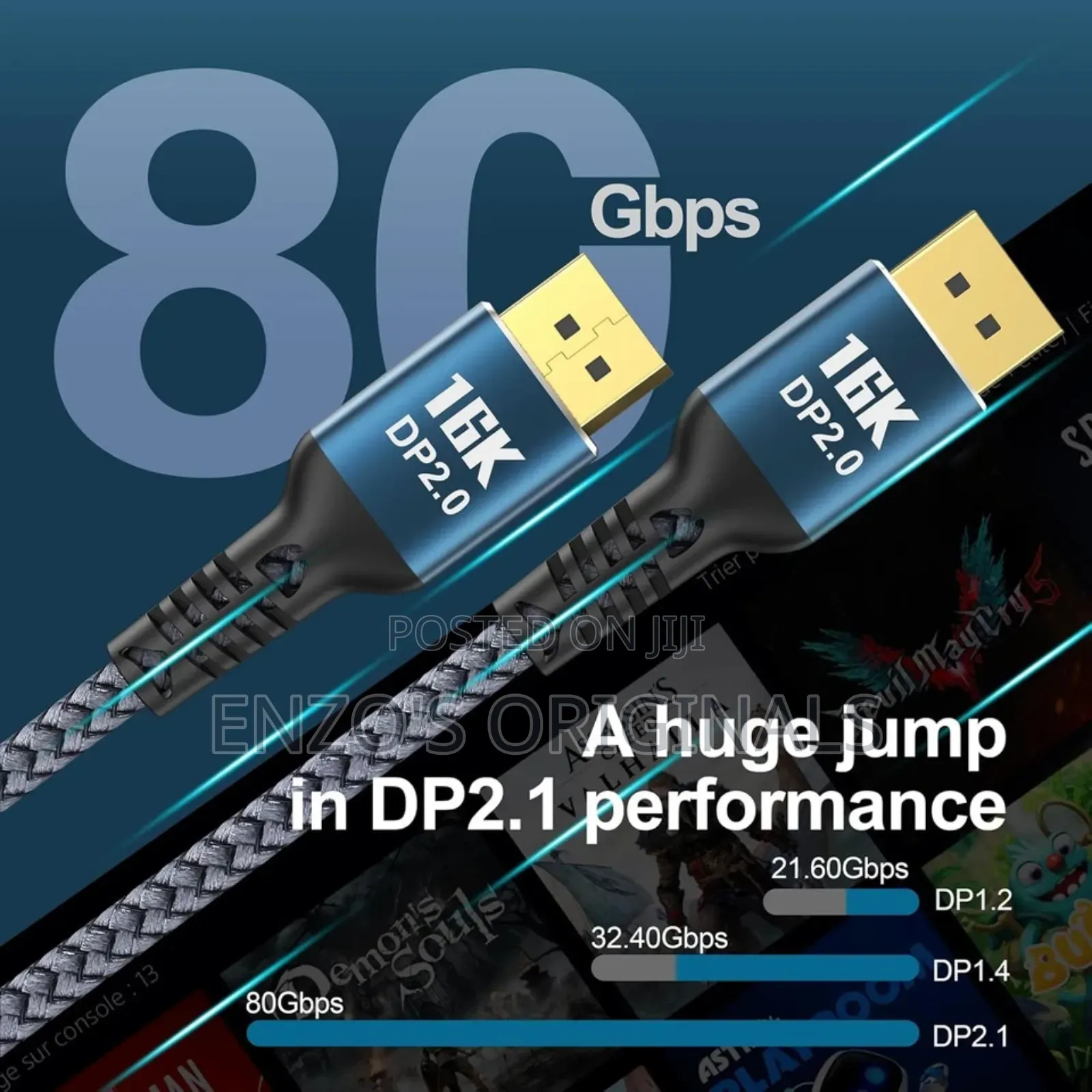 Display Port 2.1 Cable 6ft 16kay