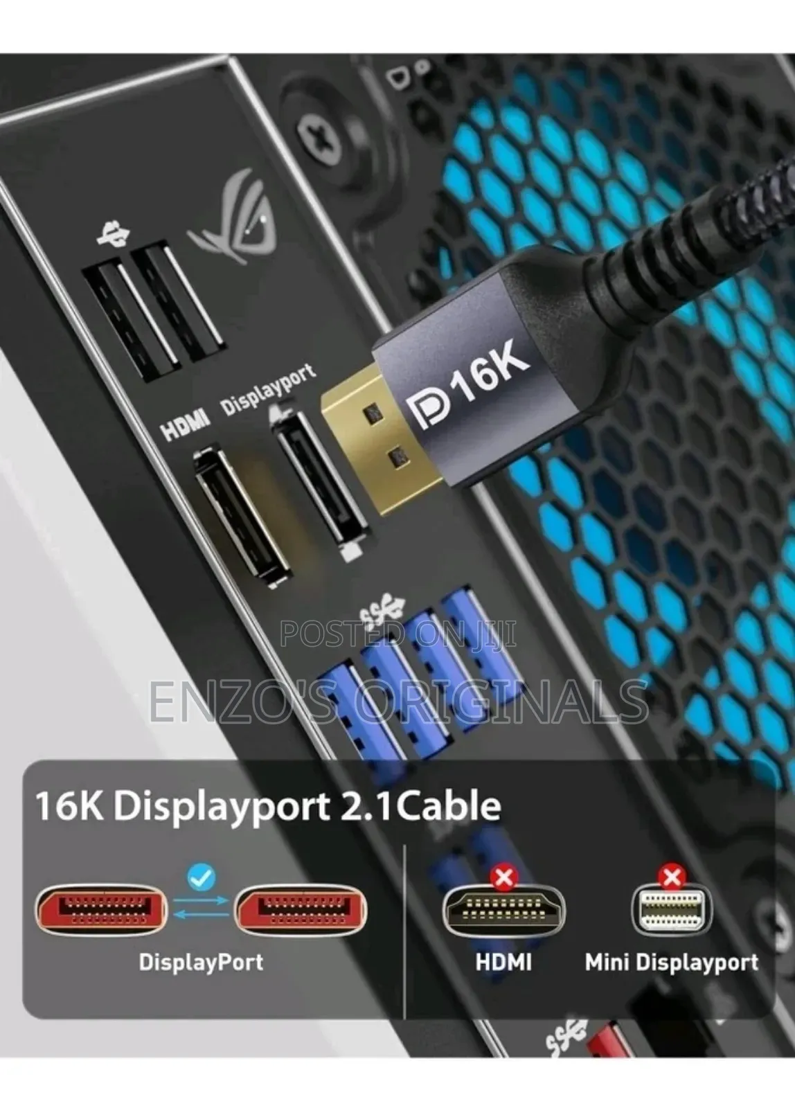 Display Port 2.1 Cable 6ft 16kay