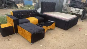 Black and Gold Fabric 3 in Set Doable Bed With Mattress