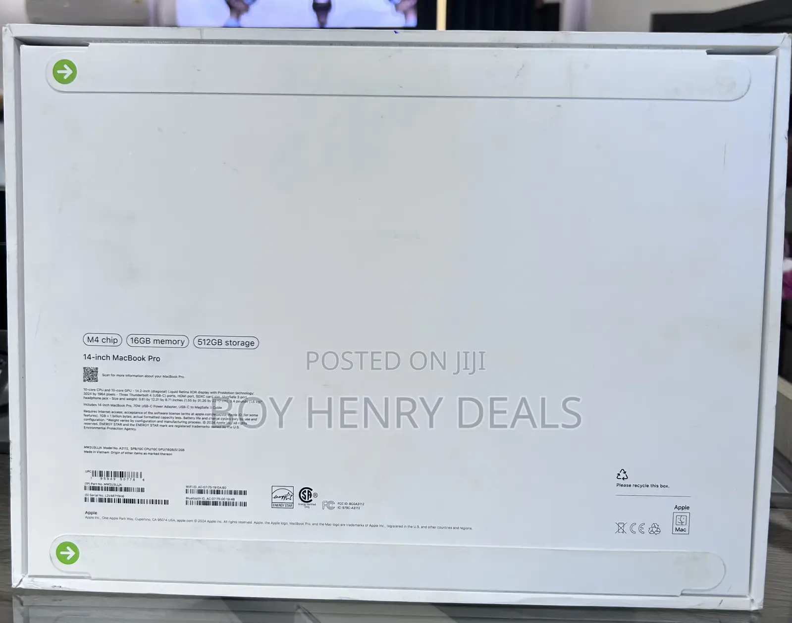 New Apple MacBook Pro 2024 M4 Pro 14-Inch 16GB Apple M4 SSD 512GB