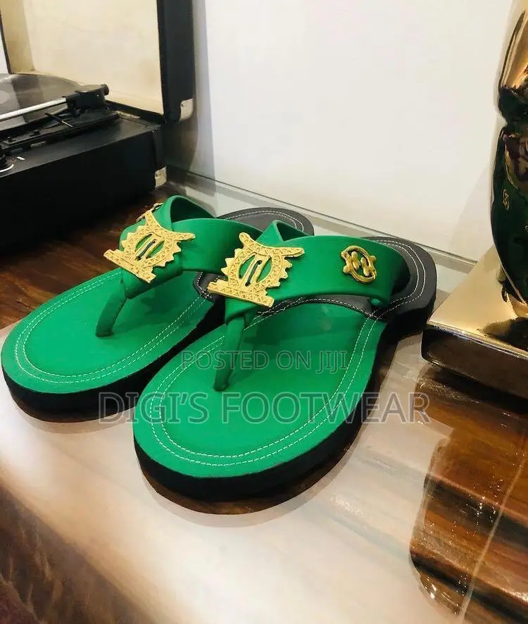 Green Leather Sikapa Chawchaw/ Ahenema Slippers