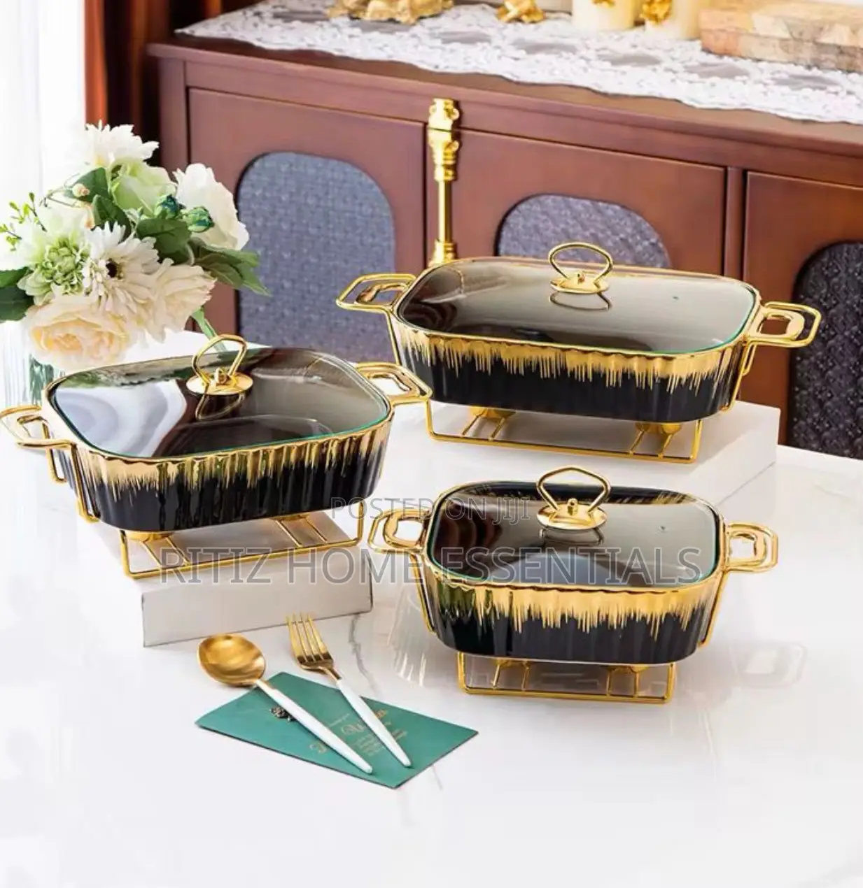 3 Pieces Ceramic Chaffing Dish