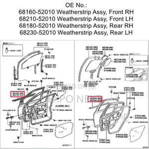 4pcs Glass Outer Seal Belt for Toyota Vitz 1999-2005 (4dr)
