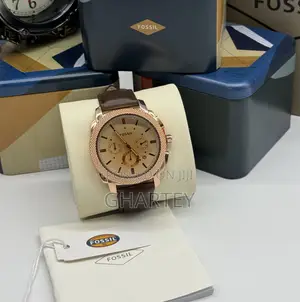Durable Leather Fossil Men’S Watch || Rosegold Case
