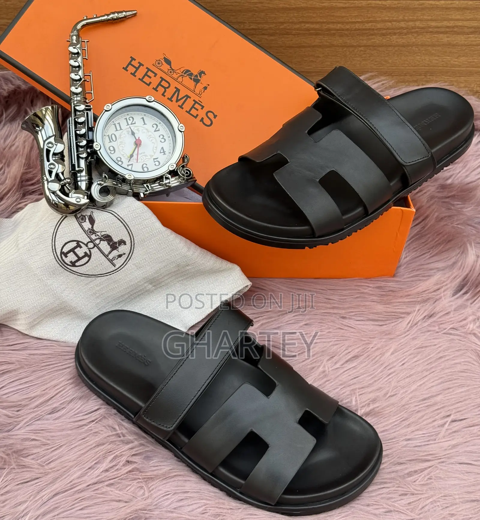 All Black Unique Designed Hermes Sandal || for Men