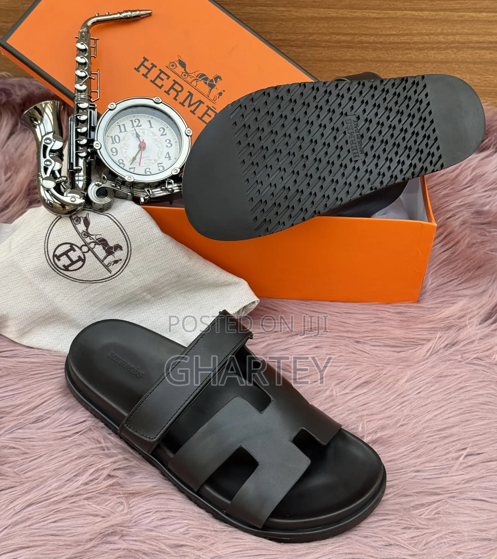 All Black Unique Designed Hermes Sandal || for Men
