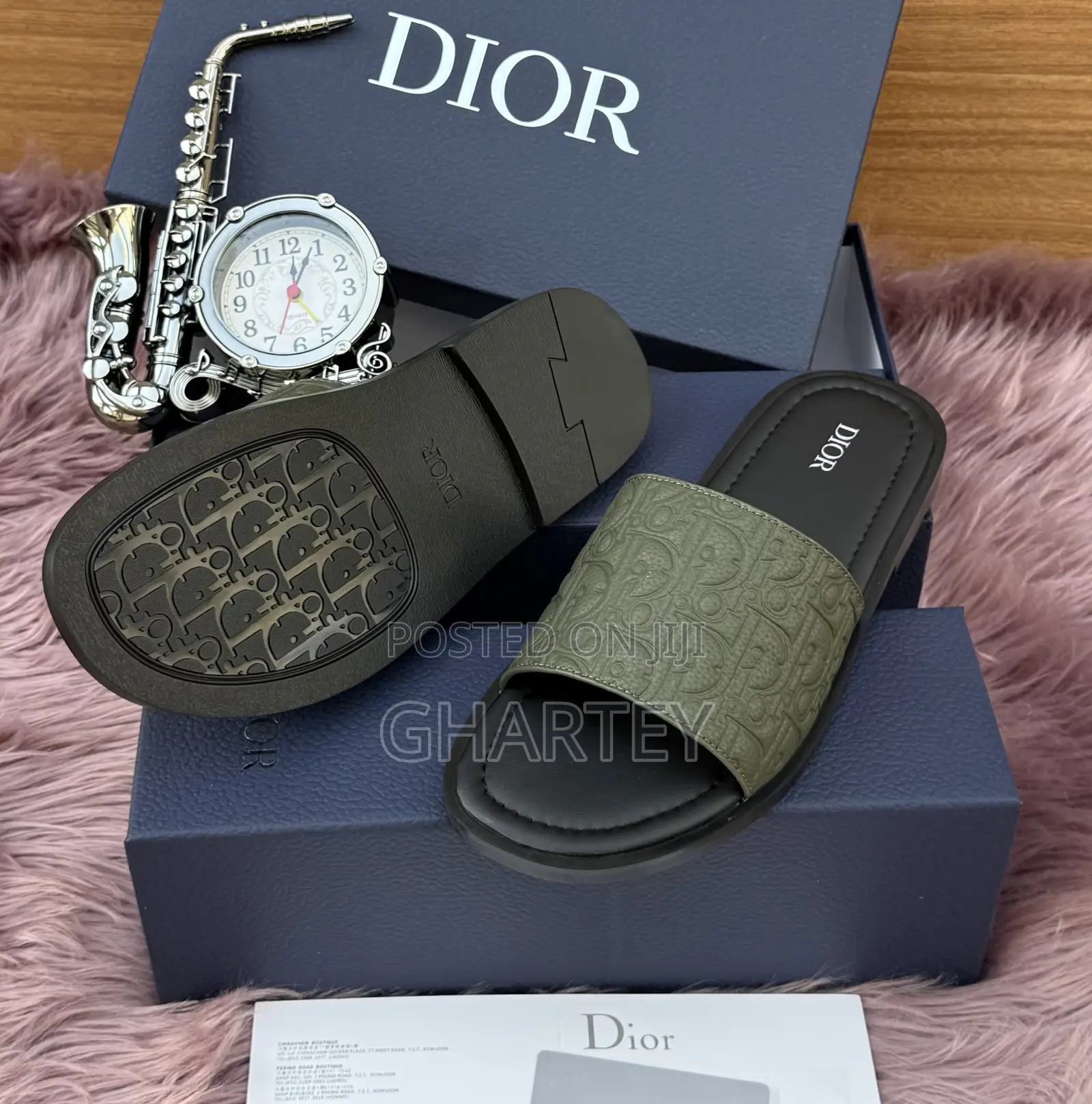 Dior Army Green Casual Leather Slippers || for Men