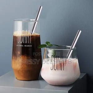 Sunny Glass Bottle /Cup With Bamboo Lid and Glass Straw