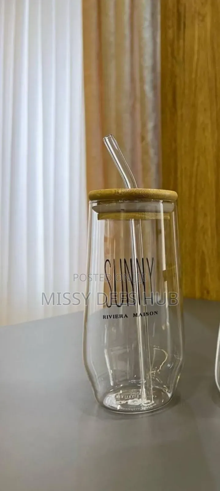 Sunny Glass Bottle /Cup With Bamboo Lid and Glass Straw