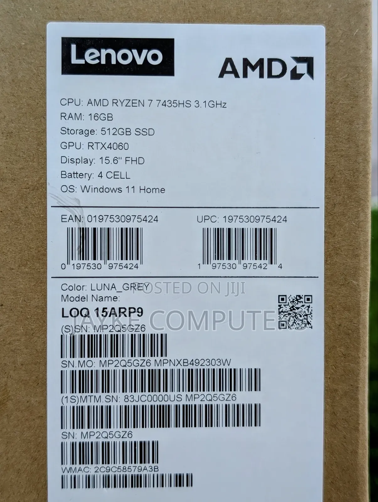 New Laptop Lenovo LOQ 15ARP9 16GB AMD Ryzen 7 SSD 512GB