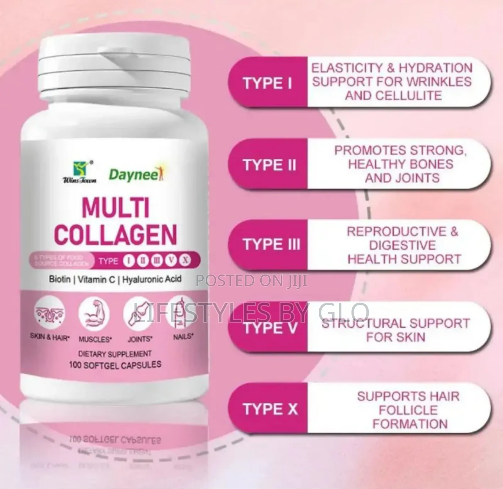 Multi Collagen Peptide I, 2, 3, 4 5 Biotin, Vitamin C