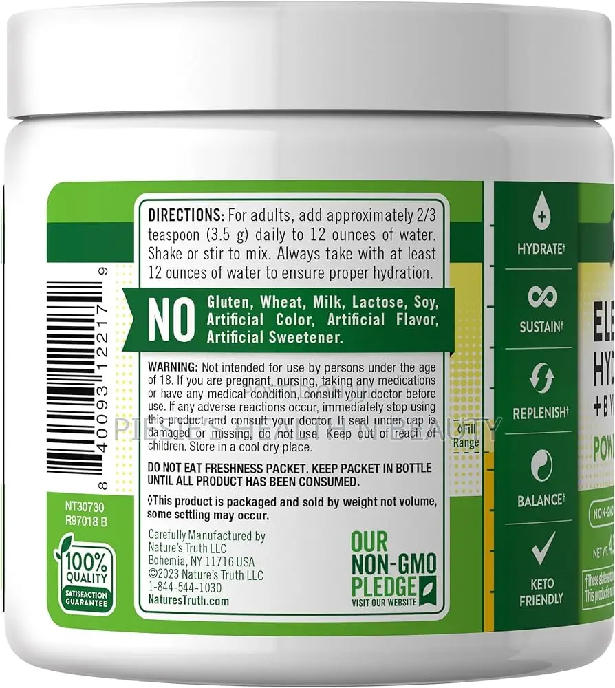 Nature's Truth Electrolytes Hydration Powder | No Sugar |