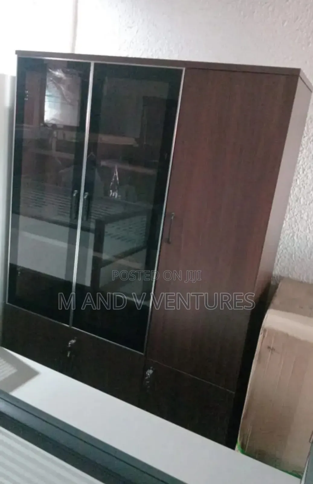3 Doors Glass Wooden Cabinet