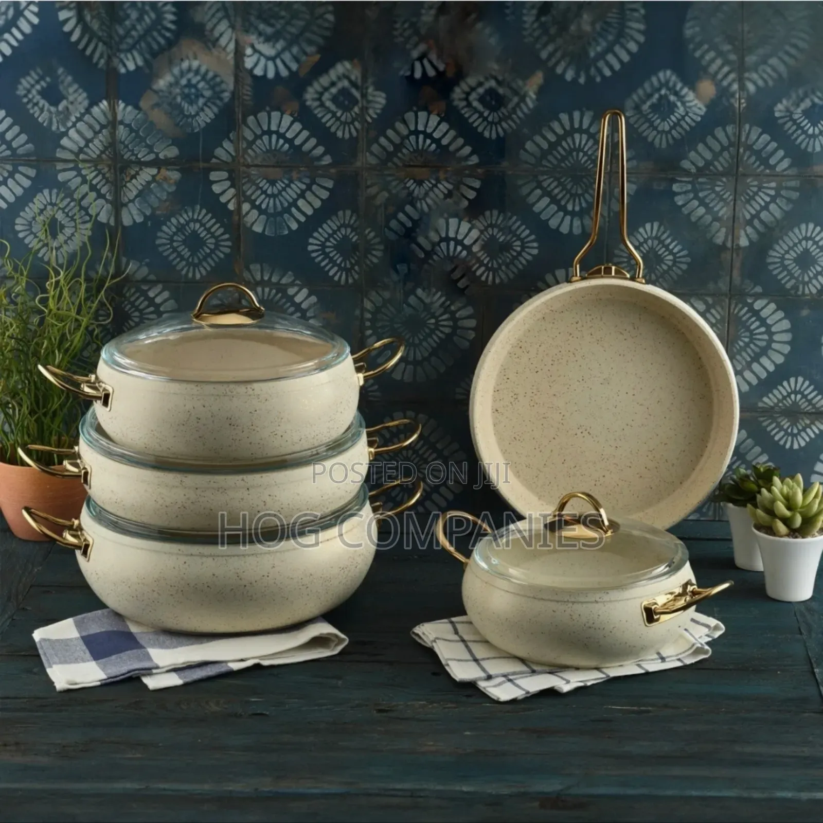 Granite Cookware Set Non-Stick Pot Pan Glass Lid