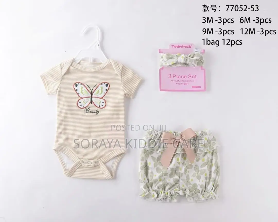 Baby Girls Bodysuit With Pants and Matching Headband