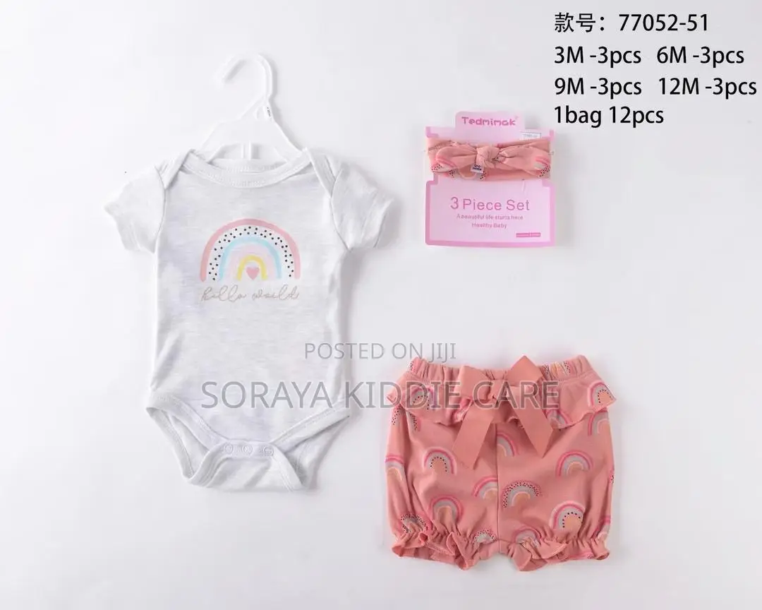 Baby Girls Bodysuit With Pants and Matching Headband