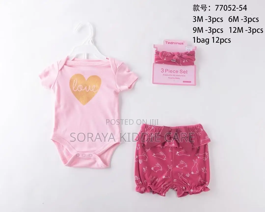 Baby Girls Bodysuit With Pants and Matching Headband