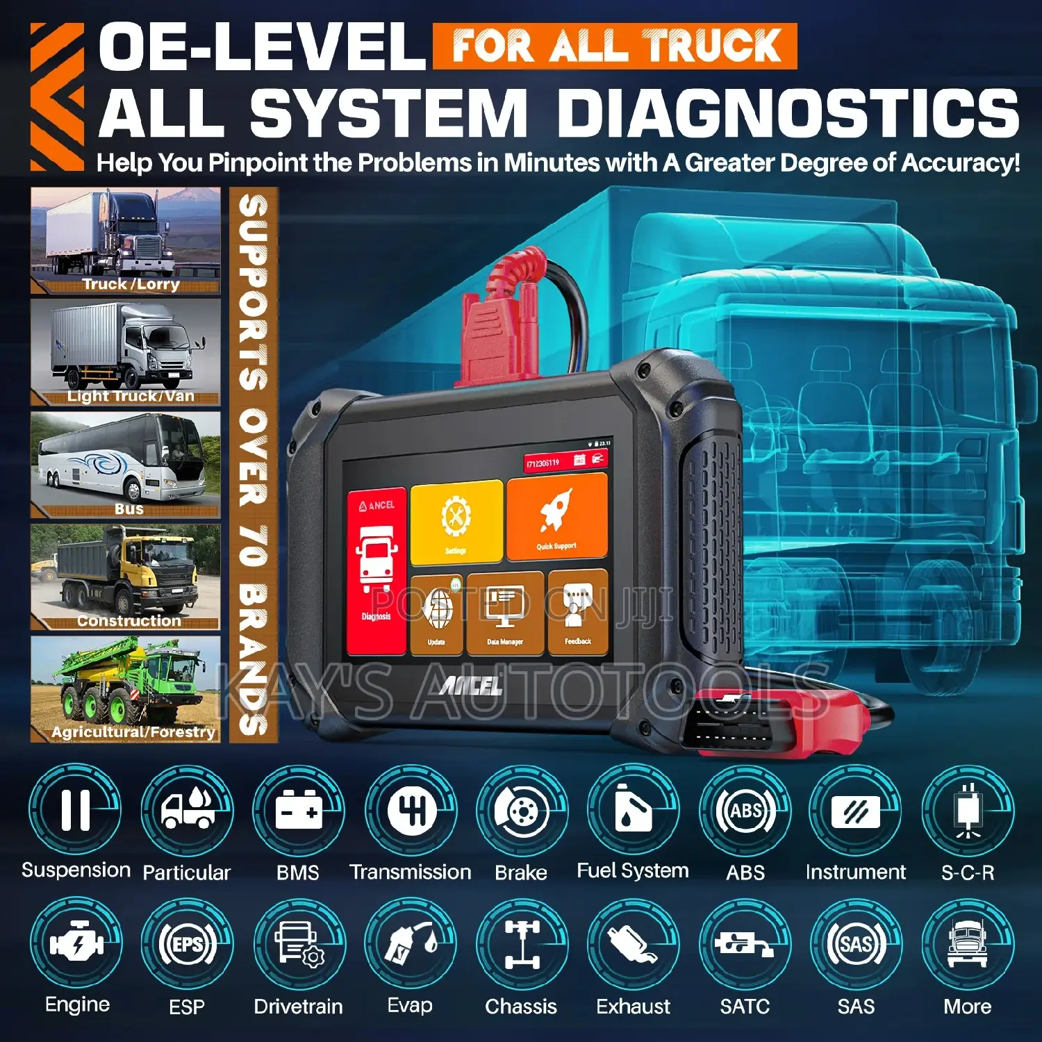 Ancel V5hd Car Heavy Duty Truck Diagnostic All System Scan