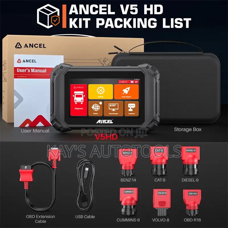Ancel V5hd Car Heavy Duty Truck Diagnostic All System Scan
